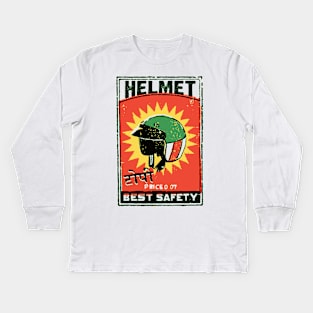 Motorcycle Helmet / Vintage Matchbox Art Kids Long Sleeve T-Shirt